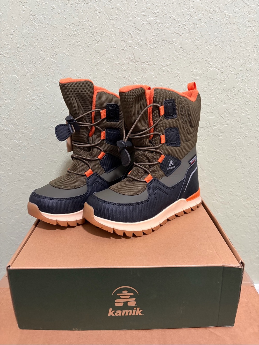 Kamik Kids Olive, Black and Orange Waterproof Winter Boots